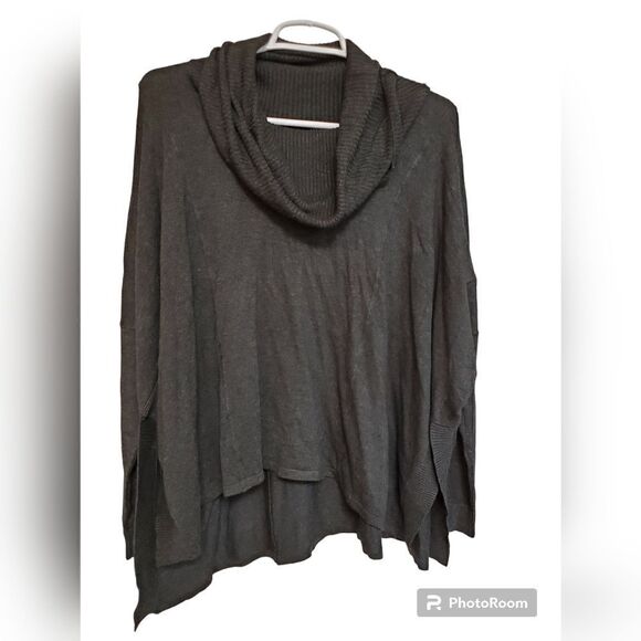 Central park west sweater size medium black gray cowl neck faux leather patch - Picture 1 of 8